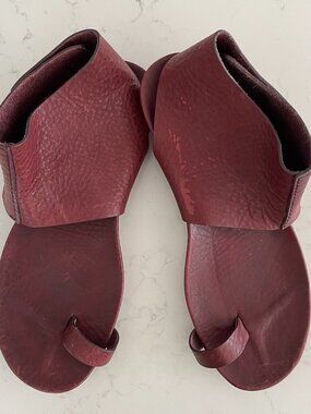 Pedro Garcia Vania Leather Sandals Wide Ankle Strap Toe Ring Fussbett Burg Sz 39
